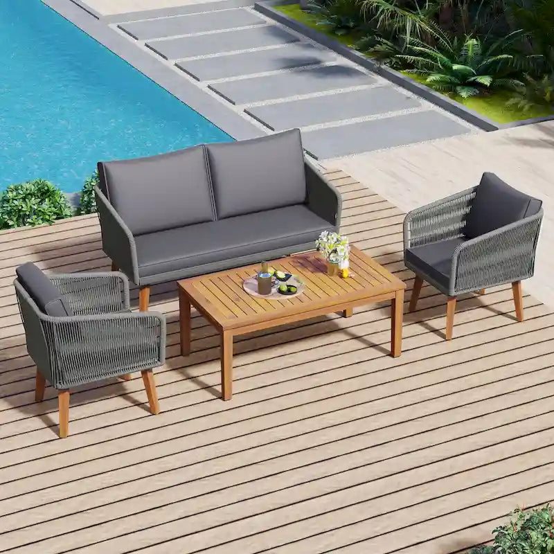 4-Piece Outdoor Patio Conversation Set with Table,Cushions, for Backyard