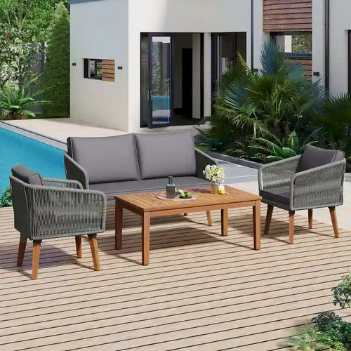 4-Piece Outdoor Patio Conversation Set with Table,Cushions, for Backyard