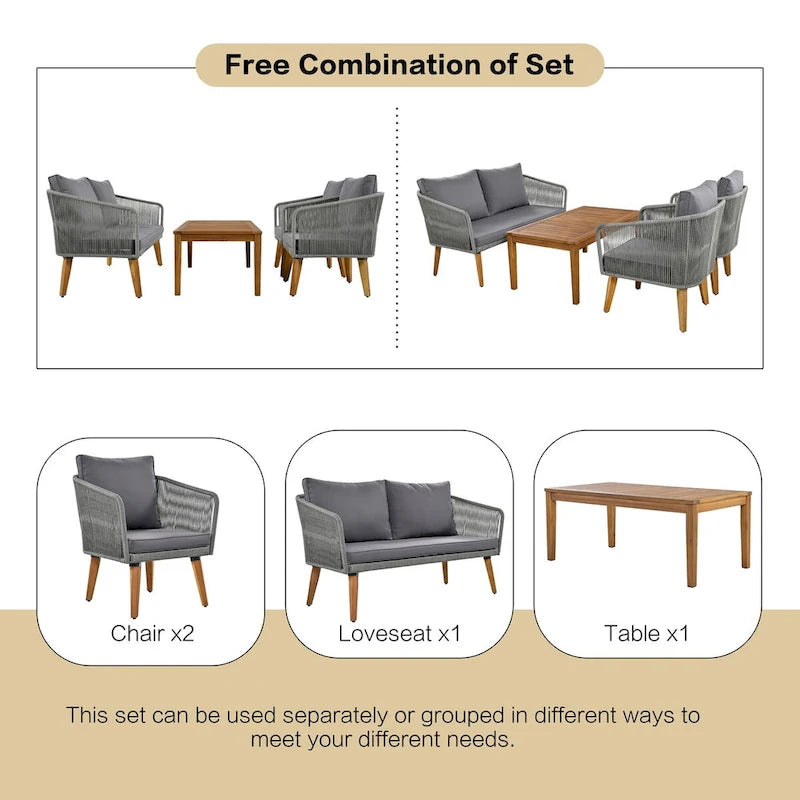 4-Piece Outdoor Patio Conversation Set with Table,Cushions, for Backyard
