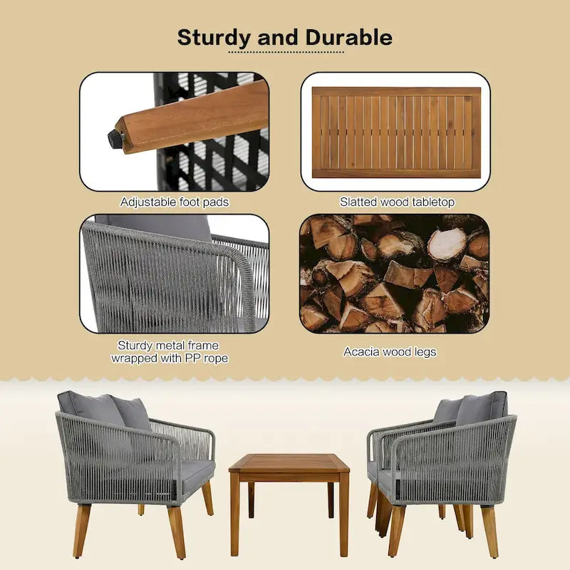 4-Piece Outdoor Patio Conversation Set with Table,Cushions, for Backyard