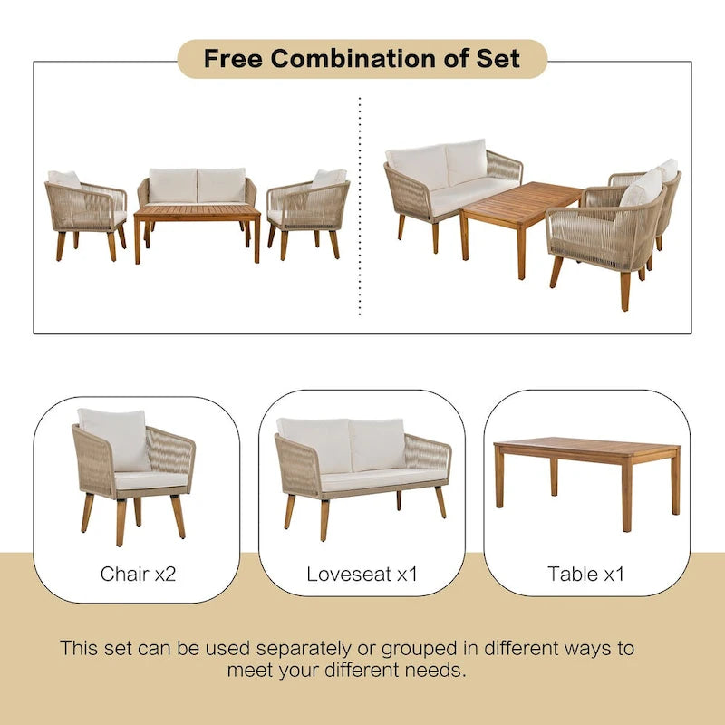 4-Piece Outdoor Patio Conversation Set with Table,Cushions, for Backyard