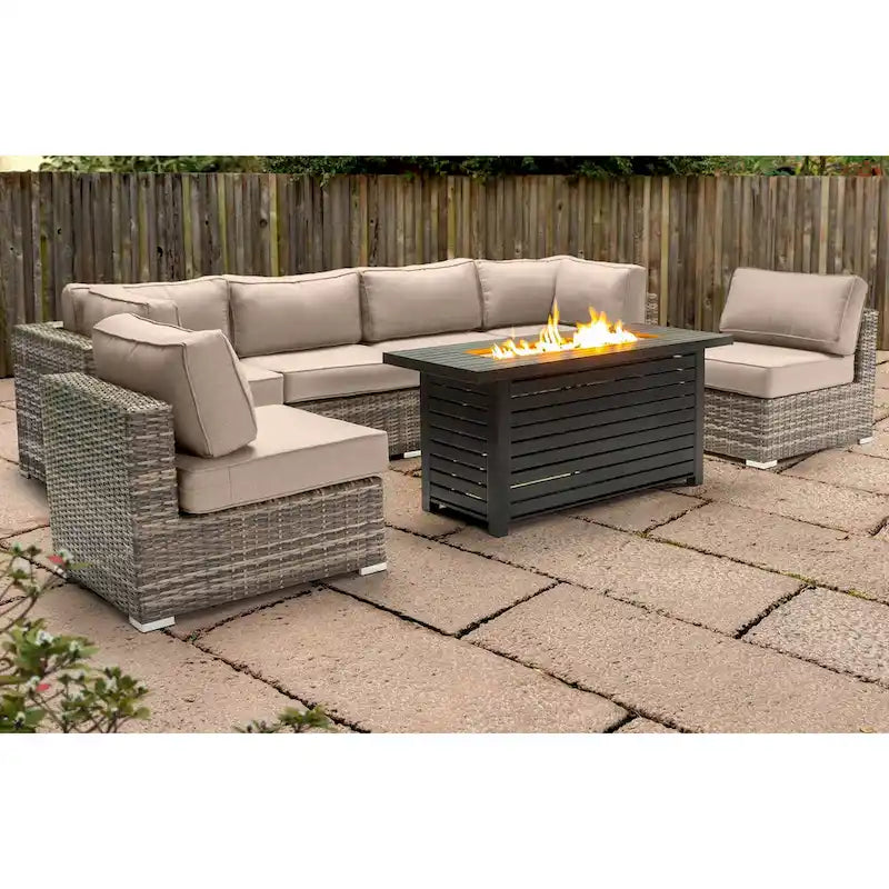 LSI 6 Person Seating Group With Metal Firepit And Sunbrella Cushions