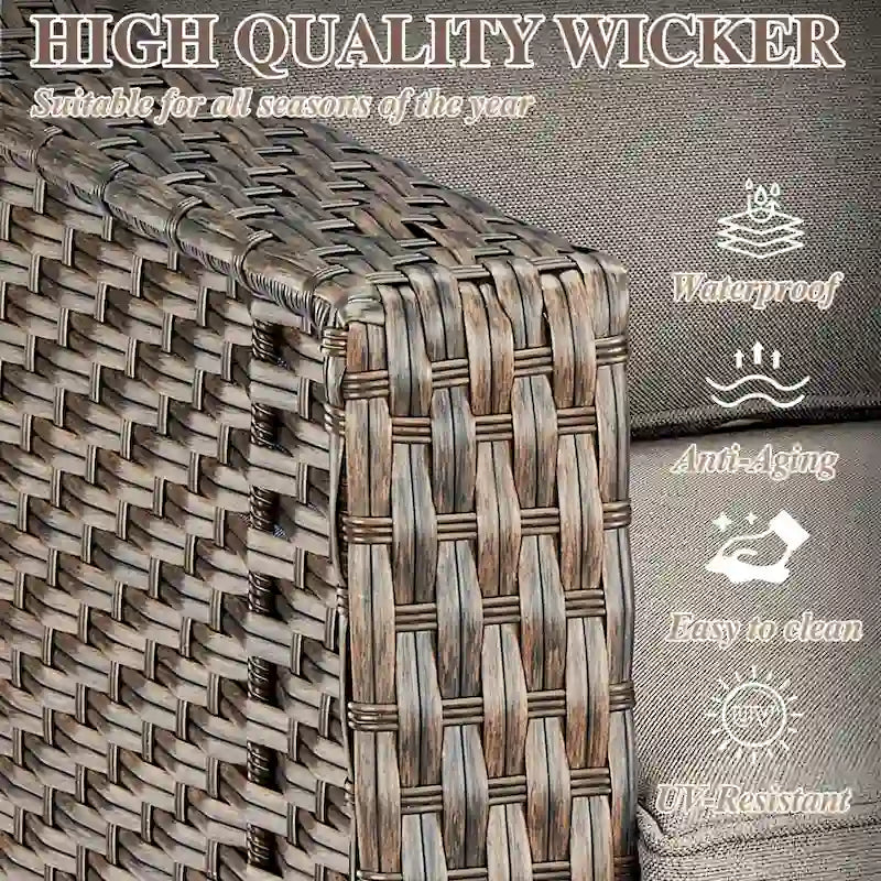 6 Pieces Wicker Sofa with Rocking Chair, Ottoman, Table - Brown