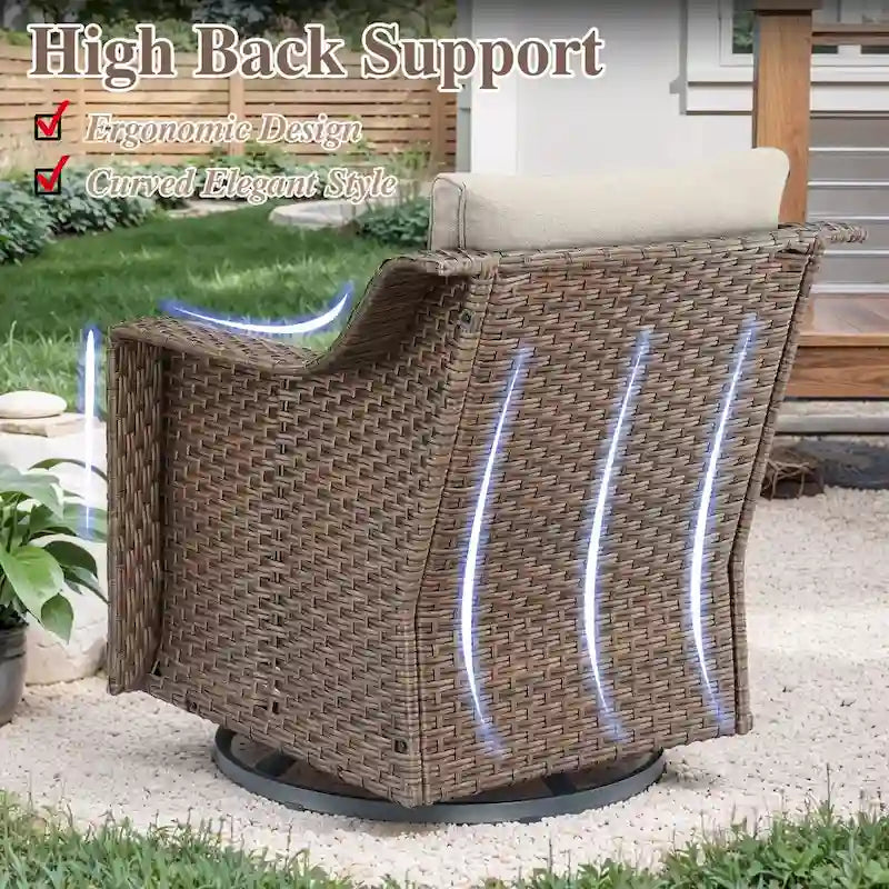 6 Pieces Wicker Sofa with Rocking Chair, Ottoman, Table - Brown