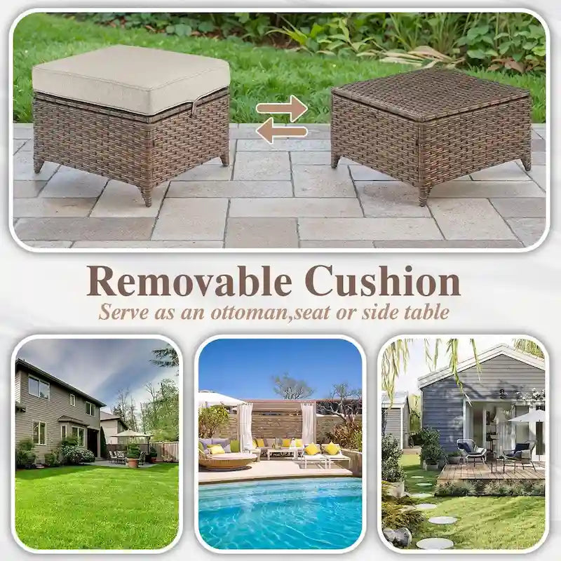6 Pieces Wicker Sofa with Rocking Chair, Ottoman, Table - Brown