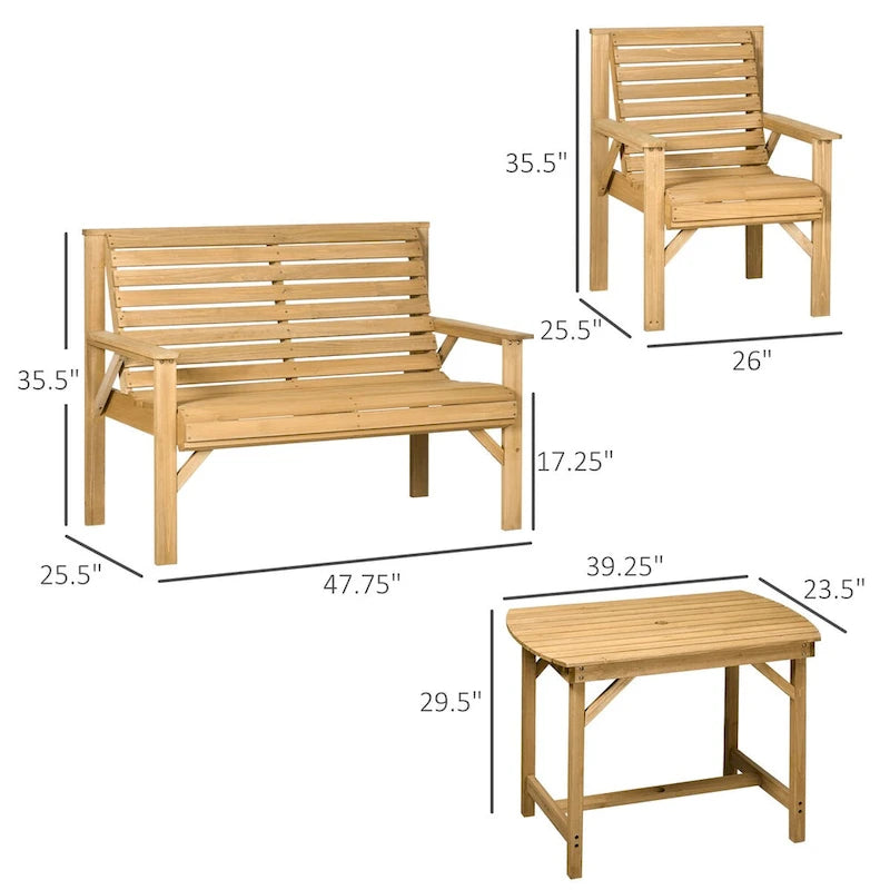 5-Piece Wooden Patio Dining Set for 6 with 2 Armchairs,2 Loveseats,and 1 Dining Table with Umbrella Hole