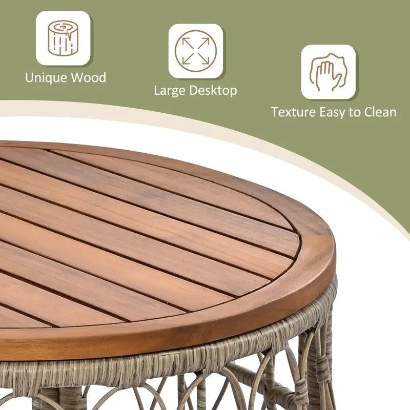 4 Pieces Outdoor Patio Conversation Set W/Removable Cushions,Wood Tabletop