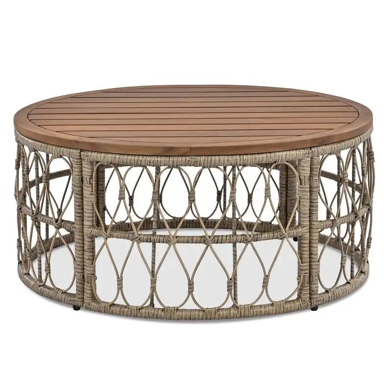 4 Pieces Outdoor Patio Conversation Set W/Removable Cushions,Wood Tabletop
