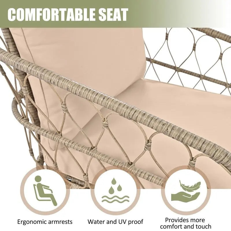 4 Pieces Outdoor Patio Conversation Set W/Removable Cushions,Wood Tabletop