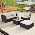 5-Piece PE Rattan Wicker Patio Conversation Set with Cushions