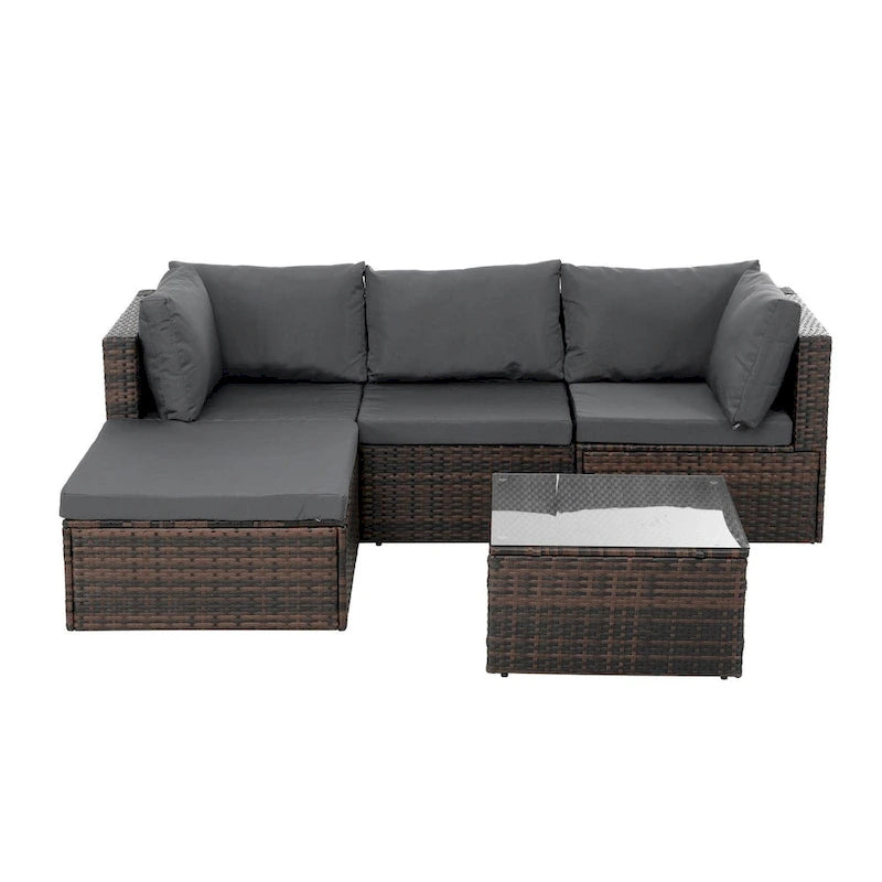 5-Piece PE Rattan Wicker Patio Conversation Set with Cushions