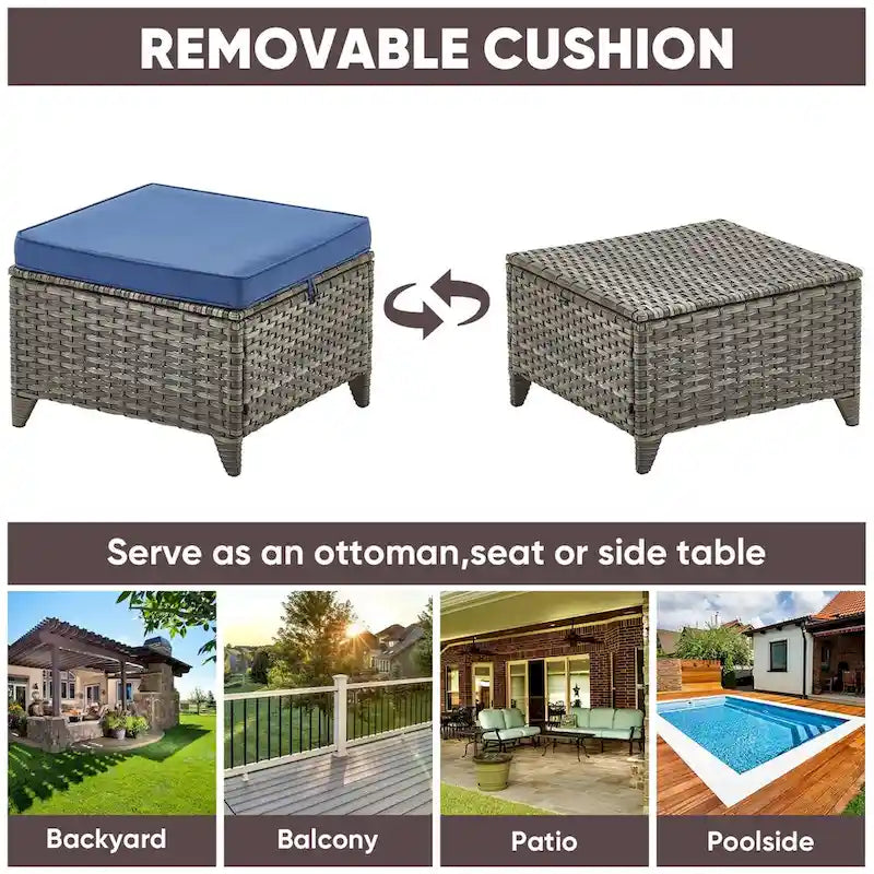 4 Piece Patio Chairs with Ottoman, Swivel Rocking Chairs - Grey