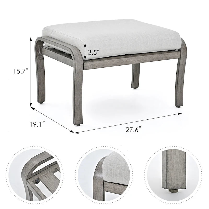 6-Piece Aluminum Patio Conversation Set with Coffee Table, Loveseat, Ottoman and Light Gray Cushions