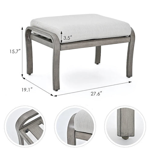 6-Piece Aluminum Patio Conversation Set with Coffee Table, Loveseat, Ottoman and Light Gray Cushions