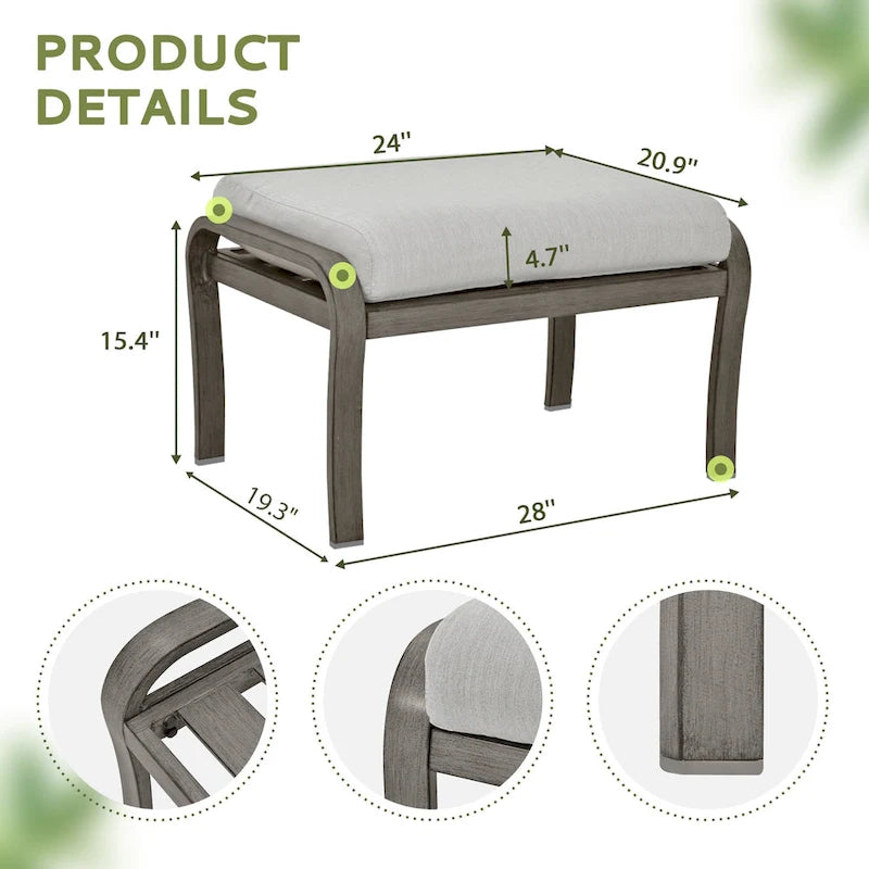 6-Piece Aluminum Patio Conversation Set with Coffee Table, Loveseat, Ottoman and Light Gray Cushions