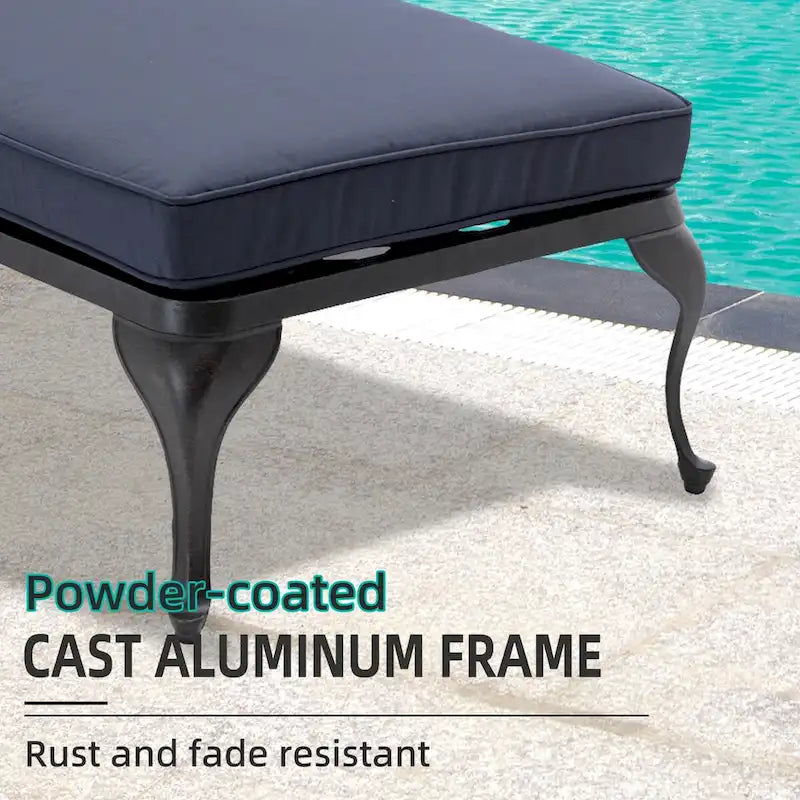 3-Piece Aluminum Reclining Outdoor Chaise Lounge with Cushions and Table