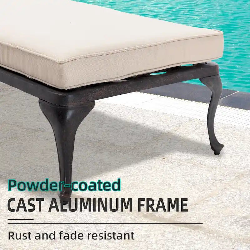 3-Piece Aluminum Reclining Outdoor Chaise Lounge with Cushions and Table
