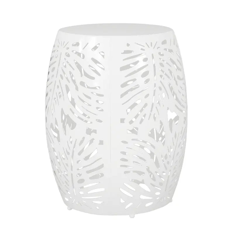 Metal Patio End Table,Round Side Table with Hollow Drum Design,Accent Table for Outdoor and Indoor Use