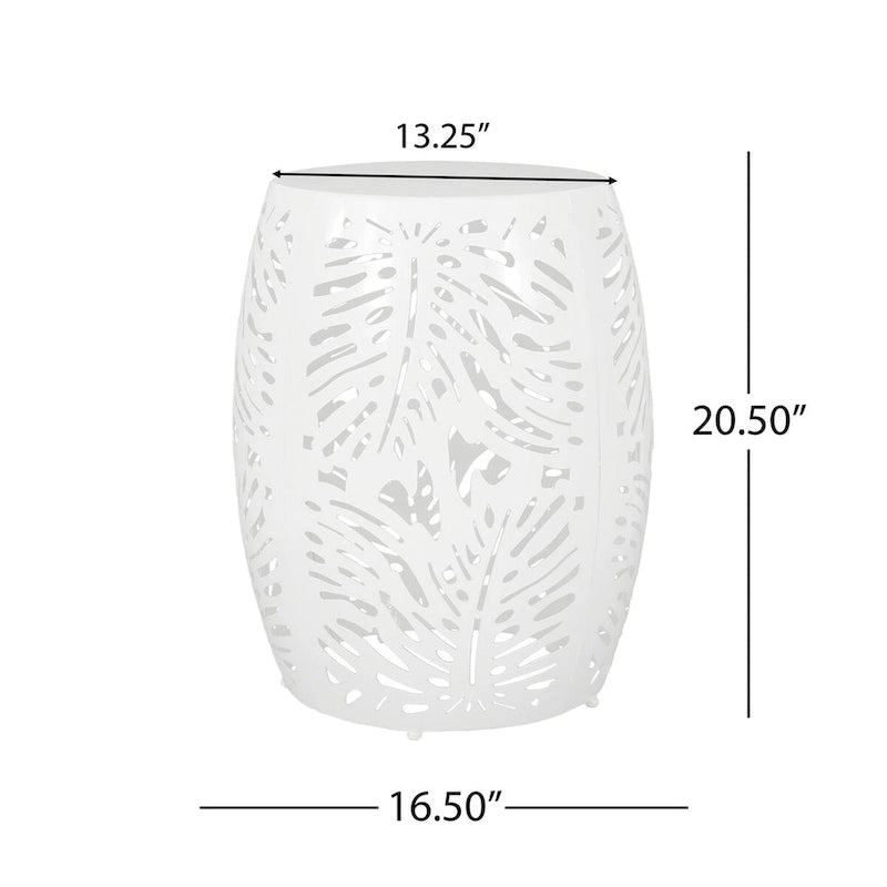 Metal Patio End Table,Round Side Table with Hollow Drum Design,Accent Table for Outdoor and Indoor Use