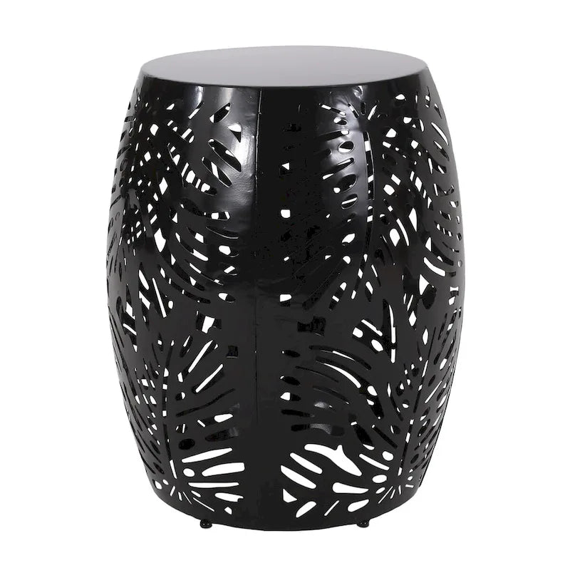Metal Patio End Table,Round Side Table with Hollow Drum Design,Accent Table for Outdoor and Indoor Use