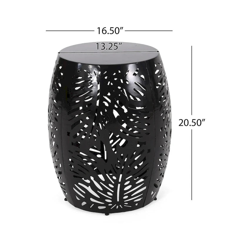Metal Patio End Table,Round Side Table with Hollow Drum Design,Accent Table for Outdoor and Indoor Use