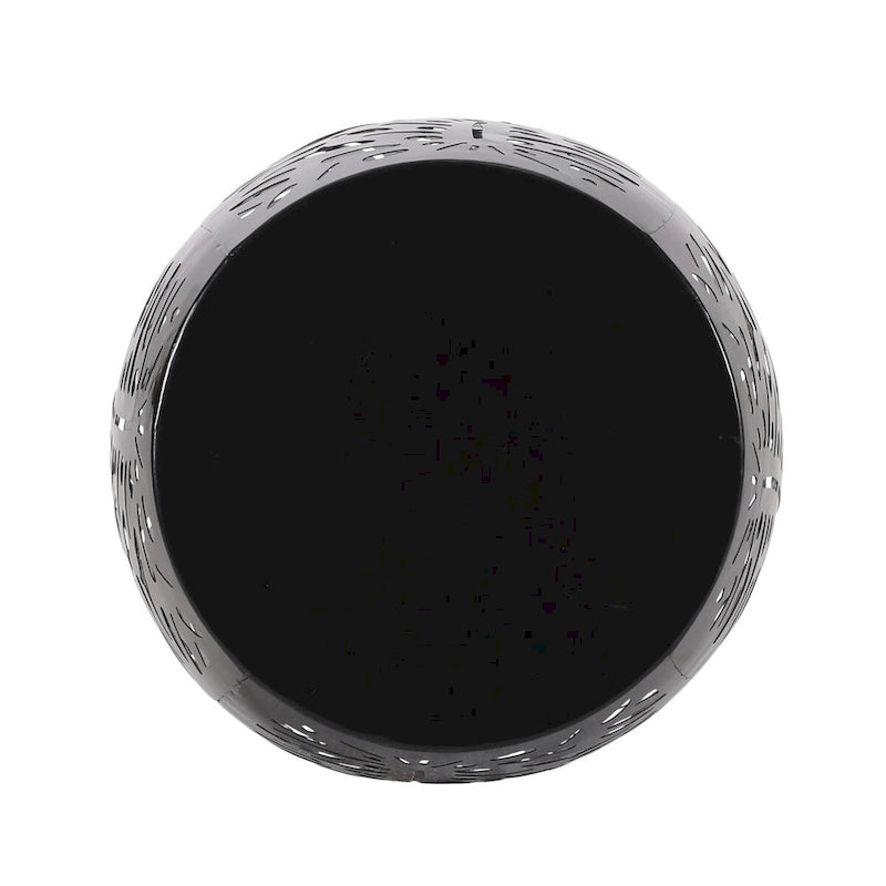 Metal Patio End Table,Round Side Table with Hollow Drum Design,Accent Table for Outdoor and Indoor Use