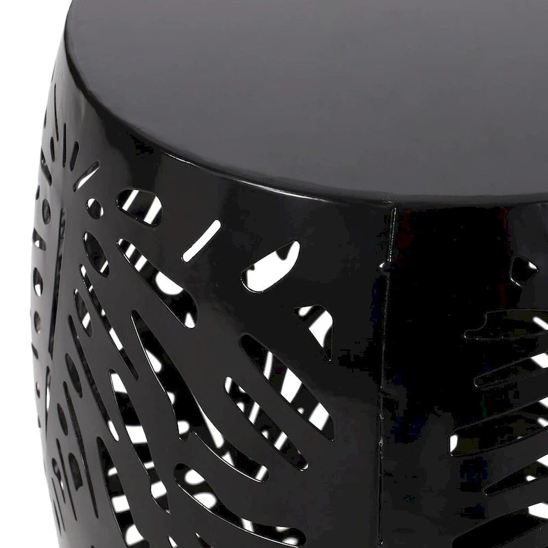 Metal Patio End Table,Round Side Table with Hollow Drum Design,Accent Table for Outdoor and Indoor Use
