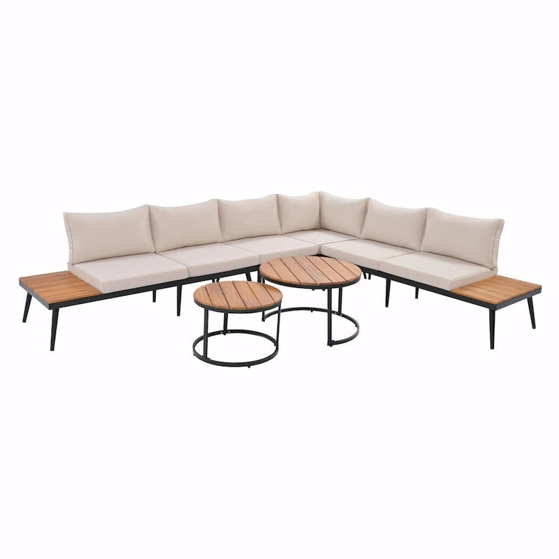6-Piece Outdoor Sectional Sofa Set with Nesting Coffee Tables and Cushioned Seating