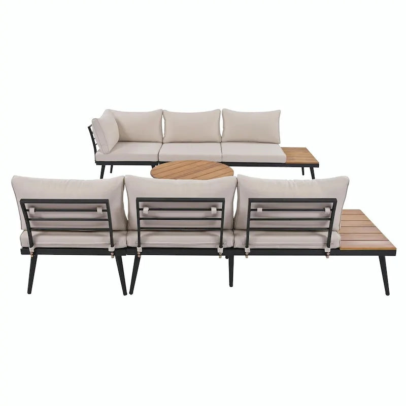 6-Piece Outdoor Sectional Sofa Set with Nesting Coffee Tables and Cushioned Seating