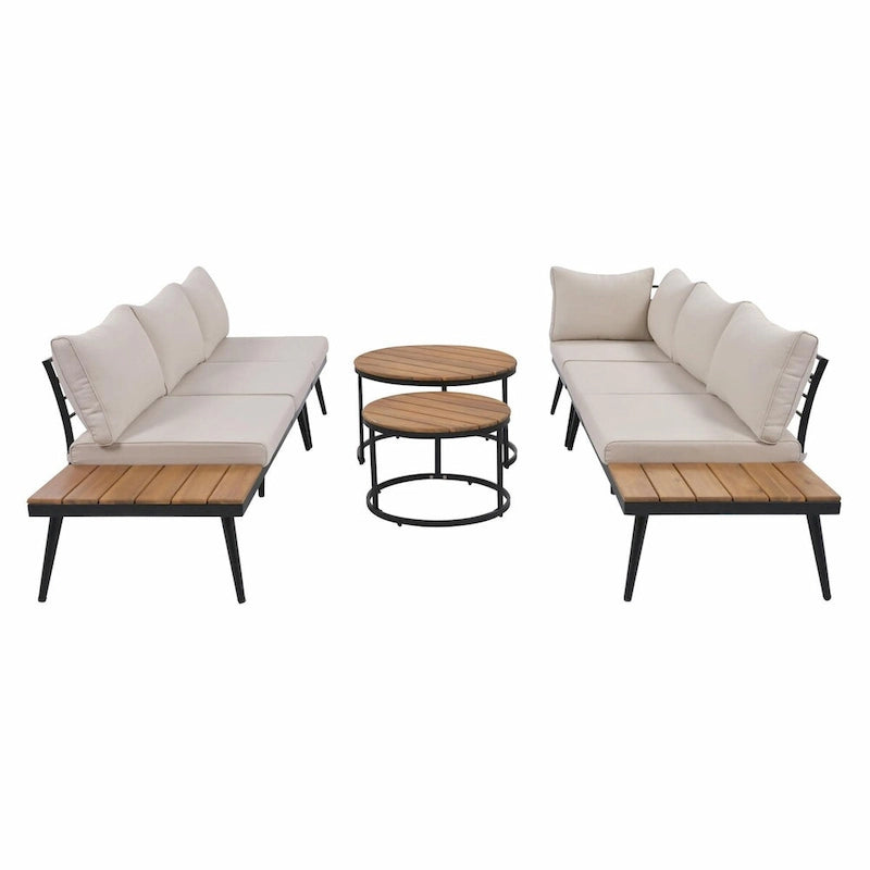 6-Piece Outdoor Sectional Sofa Set with Nesting Coffee Tables and Cushioned Seating