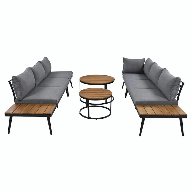 6-Piece Outdoor Sectional Sofa Set with Nesting Coffee Tables and Cushioned Seating