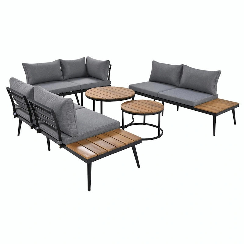 6-Piece Outdoor Sectional Sofa Set with Nesting Coffee Tables and Cushioned Seating