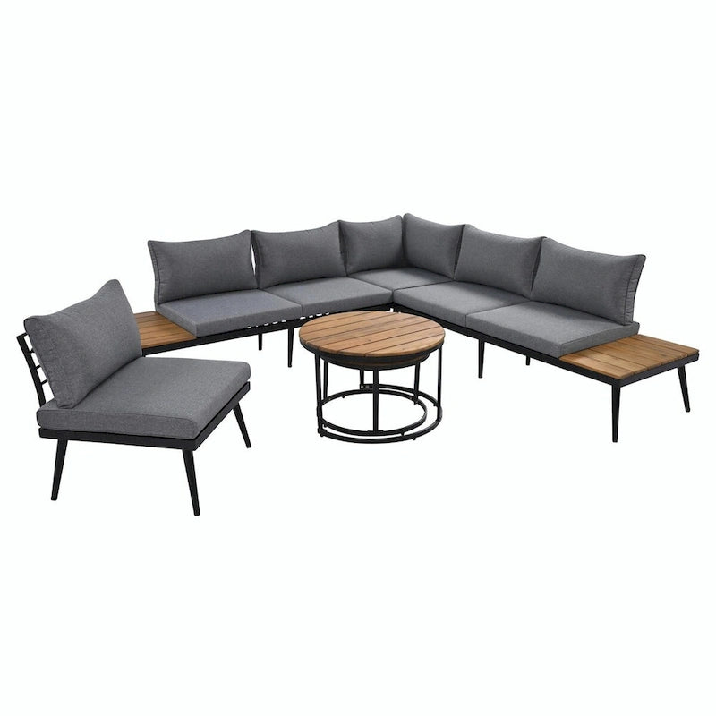 6-Piece Outdoor Sectional Sofa Set with Nesting Coffee Tables and Cushioned Seating