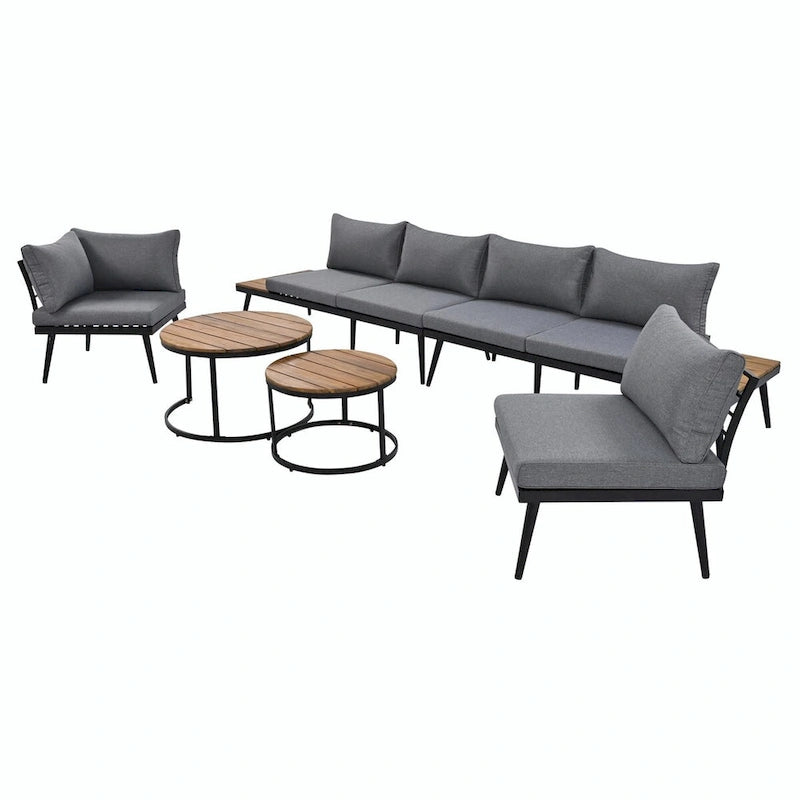 6-Piece Outdoor Sectional Sofa Set with Nesting Coffee Tables and Cushioned Seating