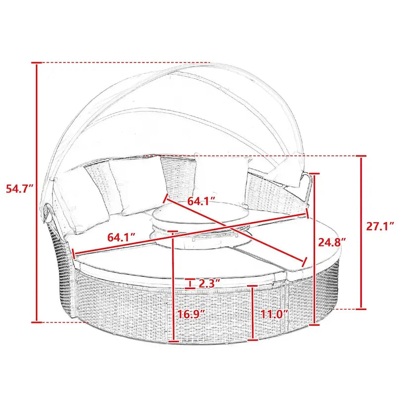 Beige Outdoor Daybed with Adjustable Canopy & Convertible Design