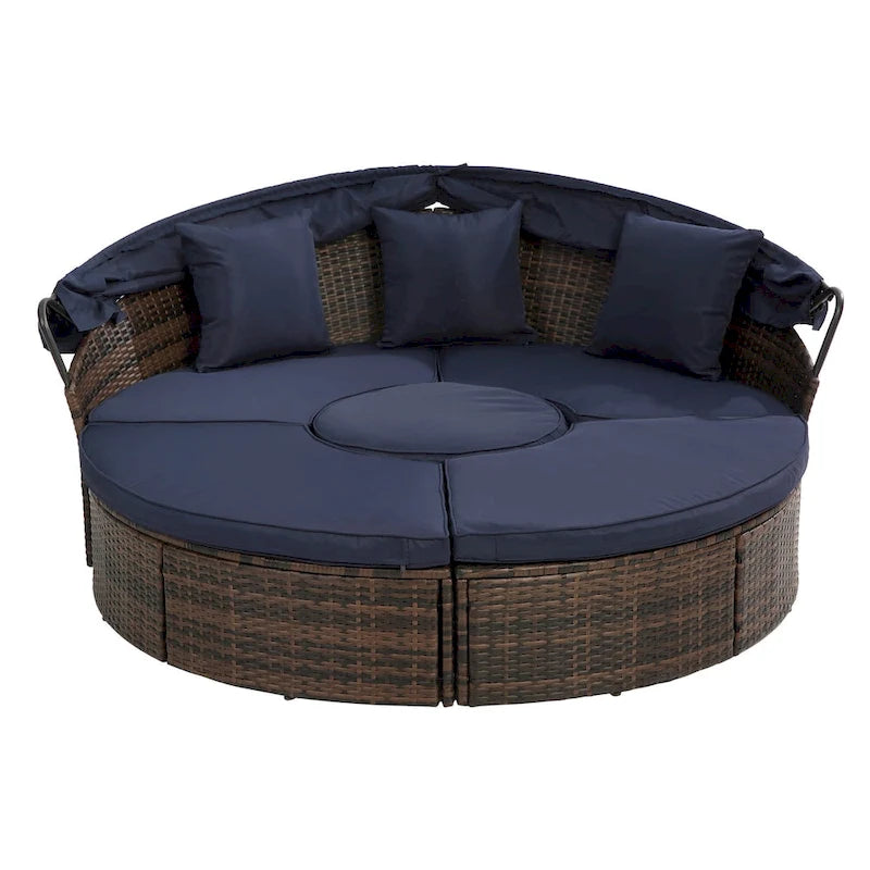 Beige Outdoor Daybed with Adjustable Canopy & Convertible Design