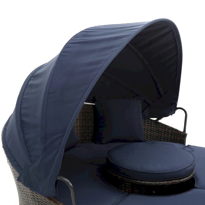 Beige Outdoor Daybed with Adjustable Canopy & Convertible Design