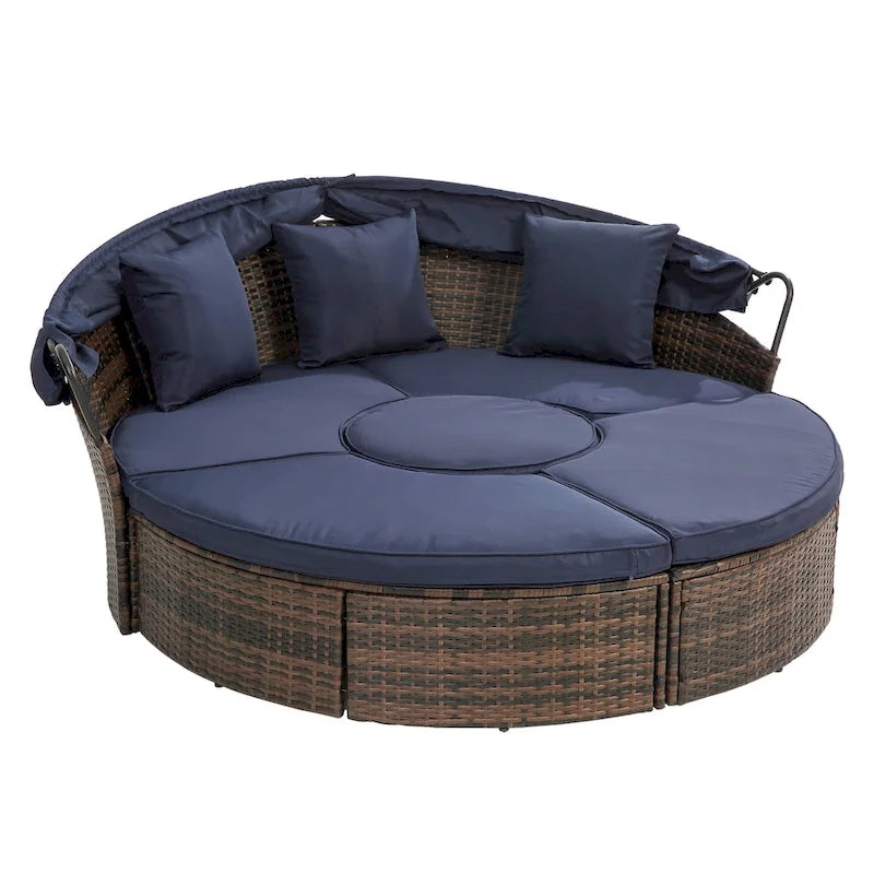 Beige Outdoor Daybed with Adjustable Canopy & Convertible Design