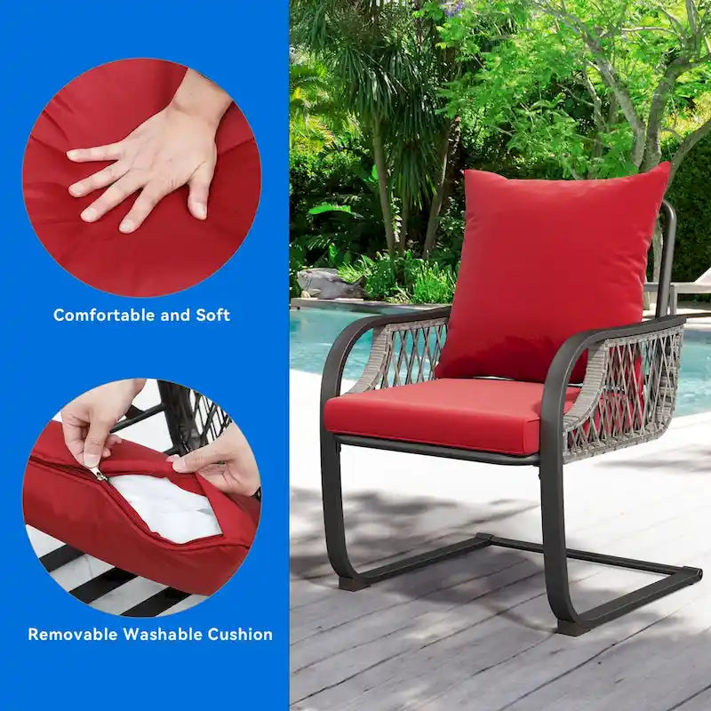 Moasis 3-Piece Outdoor Patio Furniture Wicker Bistro Set C Spring Motion Chairs - 3PCS