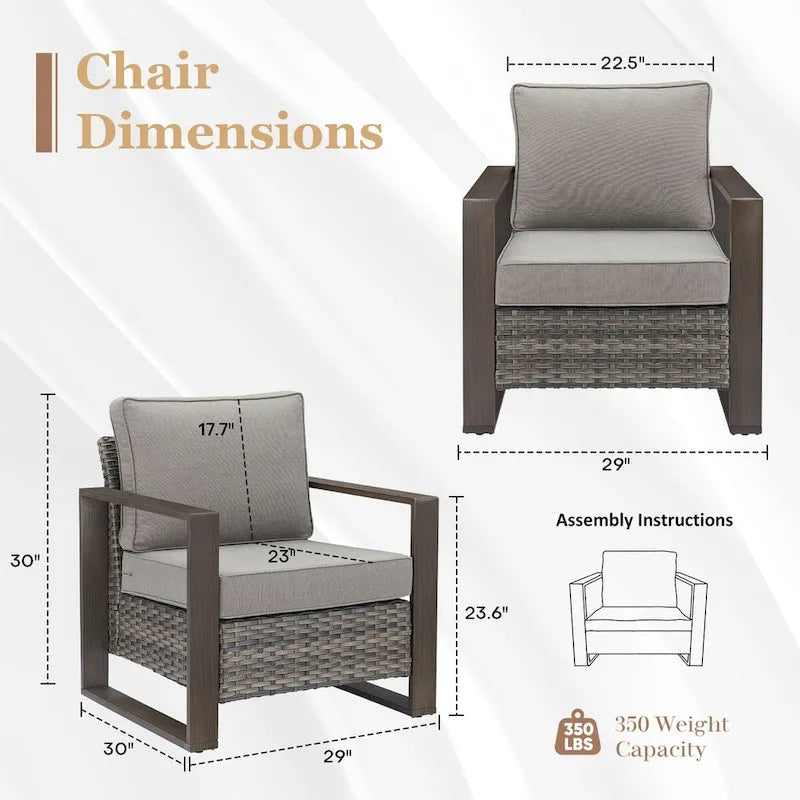 2 Pieces PE Rattan Wicker Chairs with Cushion - Grey
