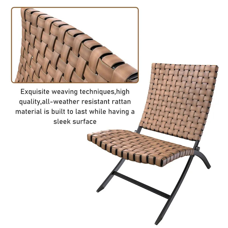 Jamison 3-Piece Light Brown Woven Rattan Outdoor Patio Folding Chairs Set - N/A