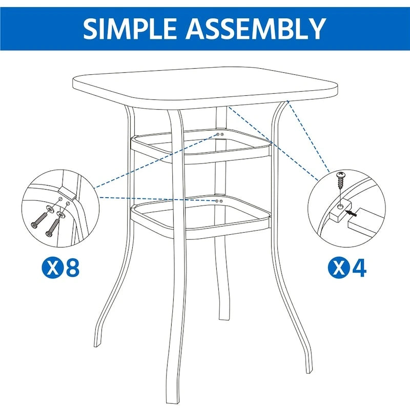 Yaheetech Patio Bistro Table with Tempered Glass, Iron Frame