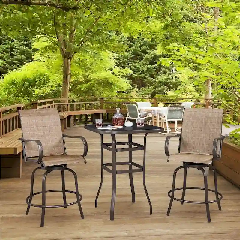 Yaheetech Patio Bistro Table with Tempered Glass, Iron Frame