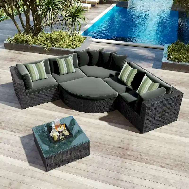 7-Piece All-Weather PE Wicker Outdoor Conversation Modular Sofa Set