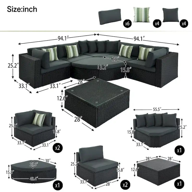 7-Piece All-Weather PE Wicker Outdoor Conversation Modular Sofa Set