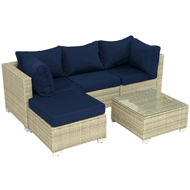 5-Piece Hand-Woven PE Wicker Outdoor Patio Sectional Sofa Set with Cushions and Coffee Table