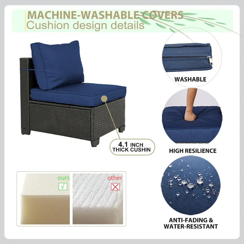 5-Piece Hand-Woven PE Wicker Outdoor Patio Sectional Sofa Set with Cushions and Coffee Table