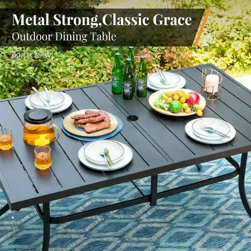 MAISON ARTS 7 Pieces Patio Dining Set, 6 x Swivel Dining Chairs with Cushion and 1 Metal Table with 2.6  Umbrella Hole