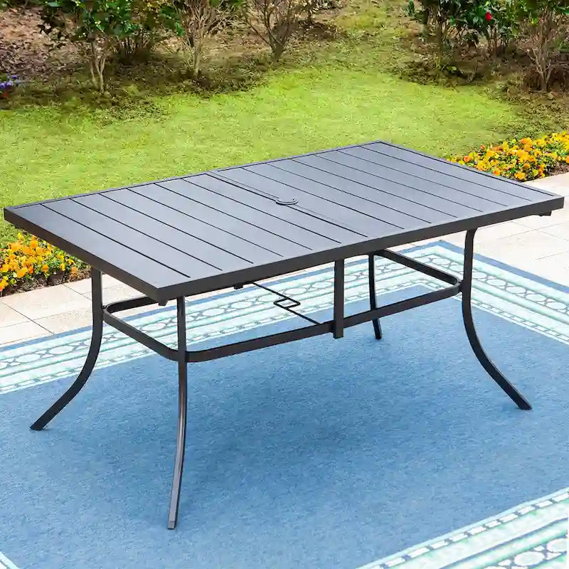MAISON ARTS 7 Pieces Patio Dining Set, 6 x Swivel Dining Chairs with Cushion and 1 Metal Table with 2.6  Umbrella Hole