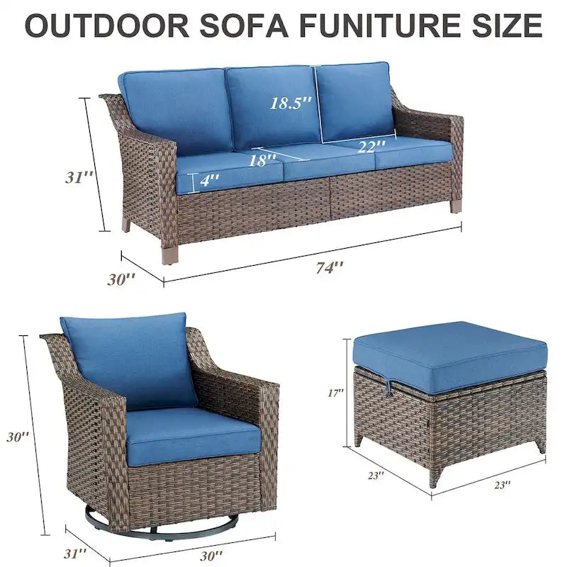 Outdoor Swivel Rocking Chair Conversation Set - Brown